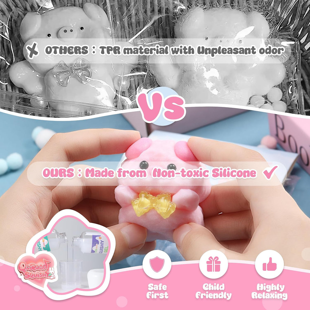 Handmade Taba Pink Pig Squishy - Original Flocked Silicone Cute Squishy Toys for Kids & Adults, Stress Relief Squeeze Toy, Party Favors & Goodie Bag Stuffers