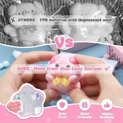 Handmade Taba Pink Pig Squishy - Original Flocked Silicone Cute Squishy Toys for Kids & Adults, Stress Relief Squeeze Toy, Party Favors & Goodie Bag Stuffers