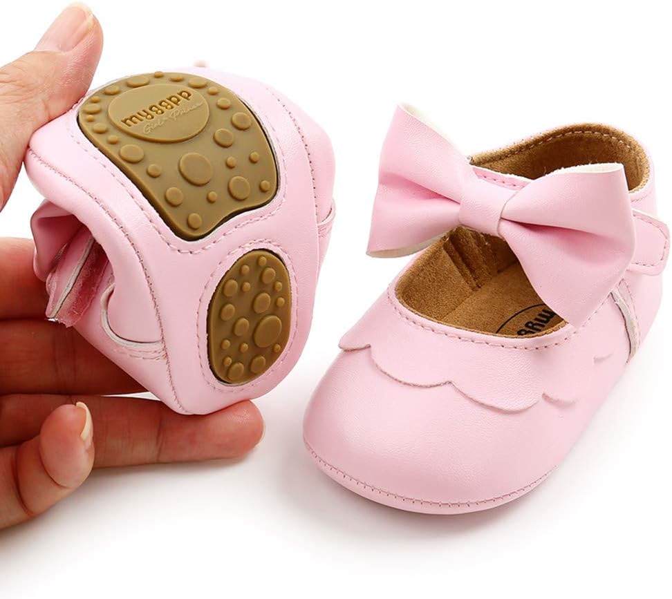 Baby Girls Mary Jane Flats with Bownot Non Slip Soft Sole PU Leather Newborn Infant Toddler First Walker Cirb Dress Shoes