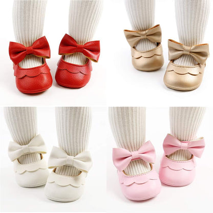 Baby Girls Mary Jane Flats with Bownot Non Slip Soft Sole PU Leather Newborn Infant Toddler First Walker Cirb Dress Shoes