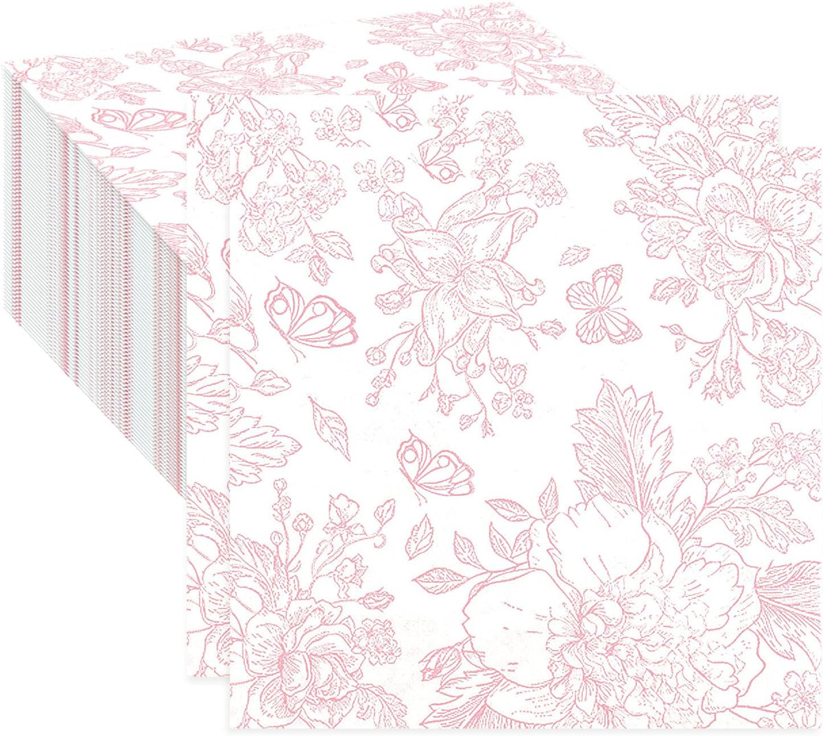 100 Pieces Pink Floral Napkins Disposable 2-Ply Pink and White Cocktail Napkins Flower Paper Napkins for Decoupage Baby Shower Wedding Tea Party Beverage Napkin