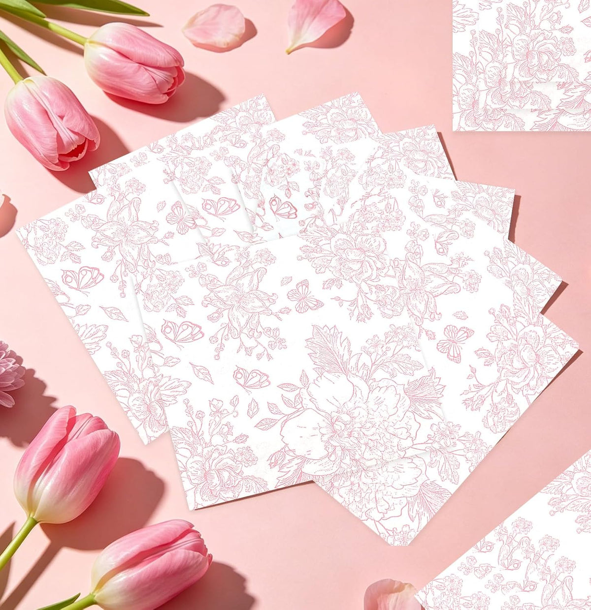 100 Pieces Pink Floral Napkins Disposable 2-Ply Pink and White Cocktail Napkins Flower Paper Napkins for Decoupage Baby Shower Wedding Tea Party Beverage Napkin
