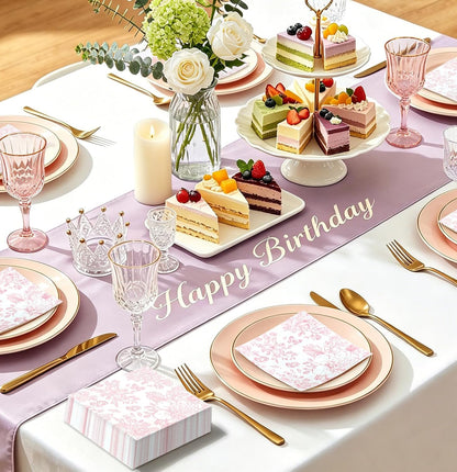100 Pieces Pink Floral Napkins Disposable 2-Ply Pink and White Cocktail Napkins Flower Paper Napkins for Decoupage Baby Shower Wedding Tea Party Beverage Napkin