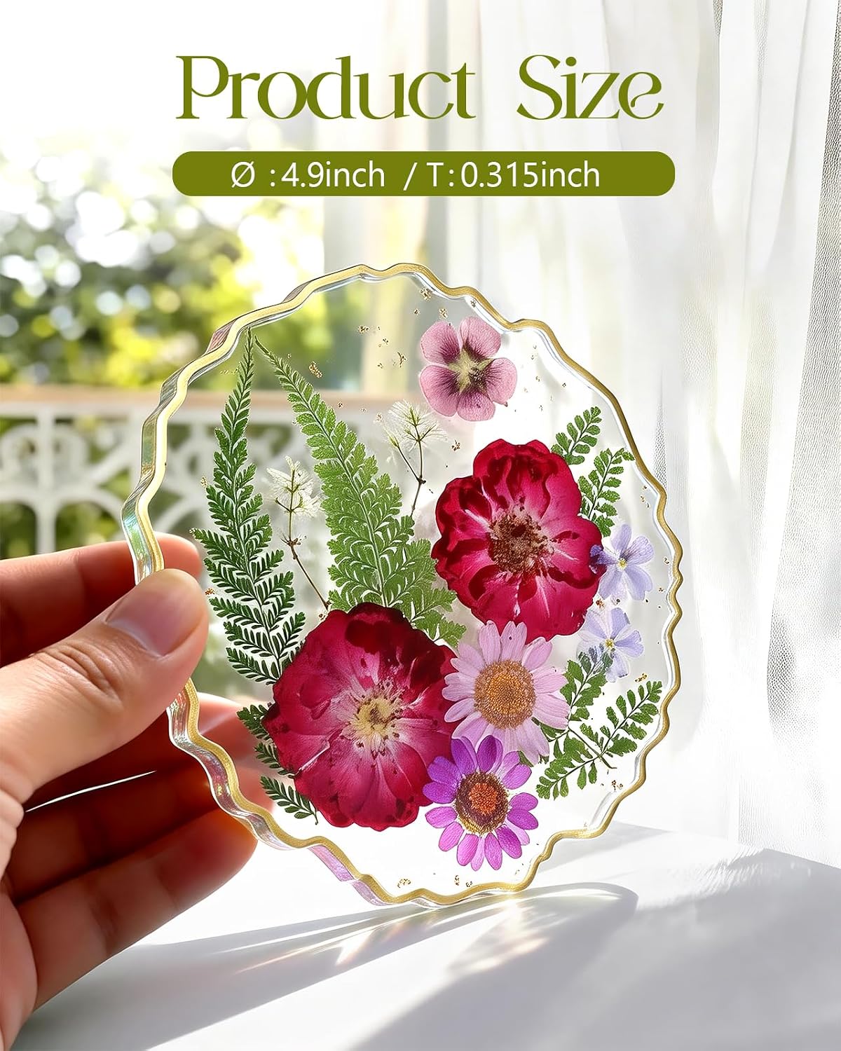 Resin Drink Coaster for Desk Coffee Table-Purple Pink Cute Dried Flowers Cup Coaster for Work Office Home Outdoor Decor Gifts for Girls Women,1 Pcs Wave