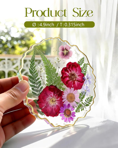 Resin Drink Coaster for Desk Coffee Table-Purple Pink Cute Dried Flowers Cup Coaster for Work Office Home Outdoor Decor Gifts for Girls Women,1 Pcs Wave