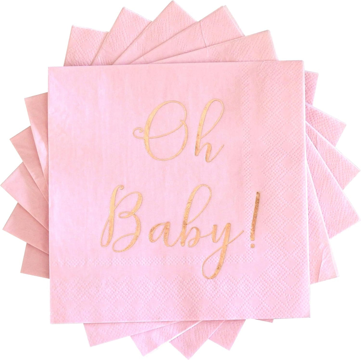 Baby Shower Napkins - 50 Pack Disposable Paper Luncheon Cocktail Napkins with Foil "Oh Baby!" Folded 6.5"x6.5" for Girl Baby Shower Party (Pink with Rose Gold)