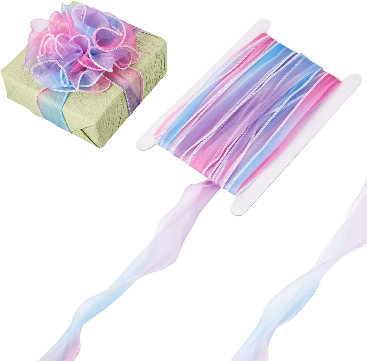 Elecrelive 10 Yards Rainbow Iridescent Chiffon Ribbons Pastel Sheer Ribbon
