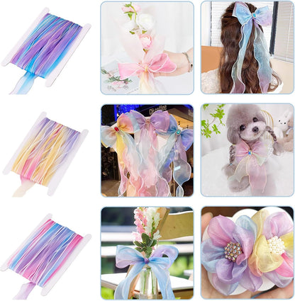 Elecrelive 10 Yards Rainbow Iridescent Chiffon Ribbons Pastel Sheer Ribbon