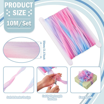 Elecrelive 10 Yards Rainbow Iridescent Chiffon Ribbons Pastel Sheer Ribbon