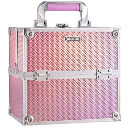 Makeup Case Makeup Box Cosmetic Organizer Case Portable Make Up Artist Travel Case Storage Box 4 Trays with Dividers Lockable Hard Train Case Nail Tech Supply Storage Mermaid Pink