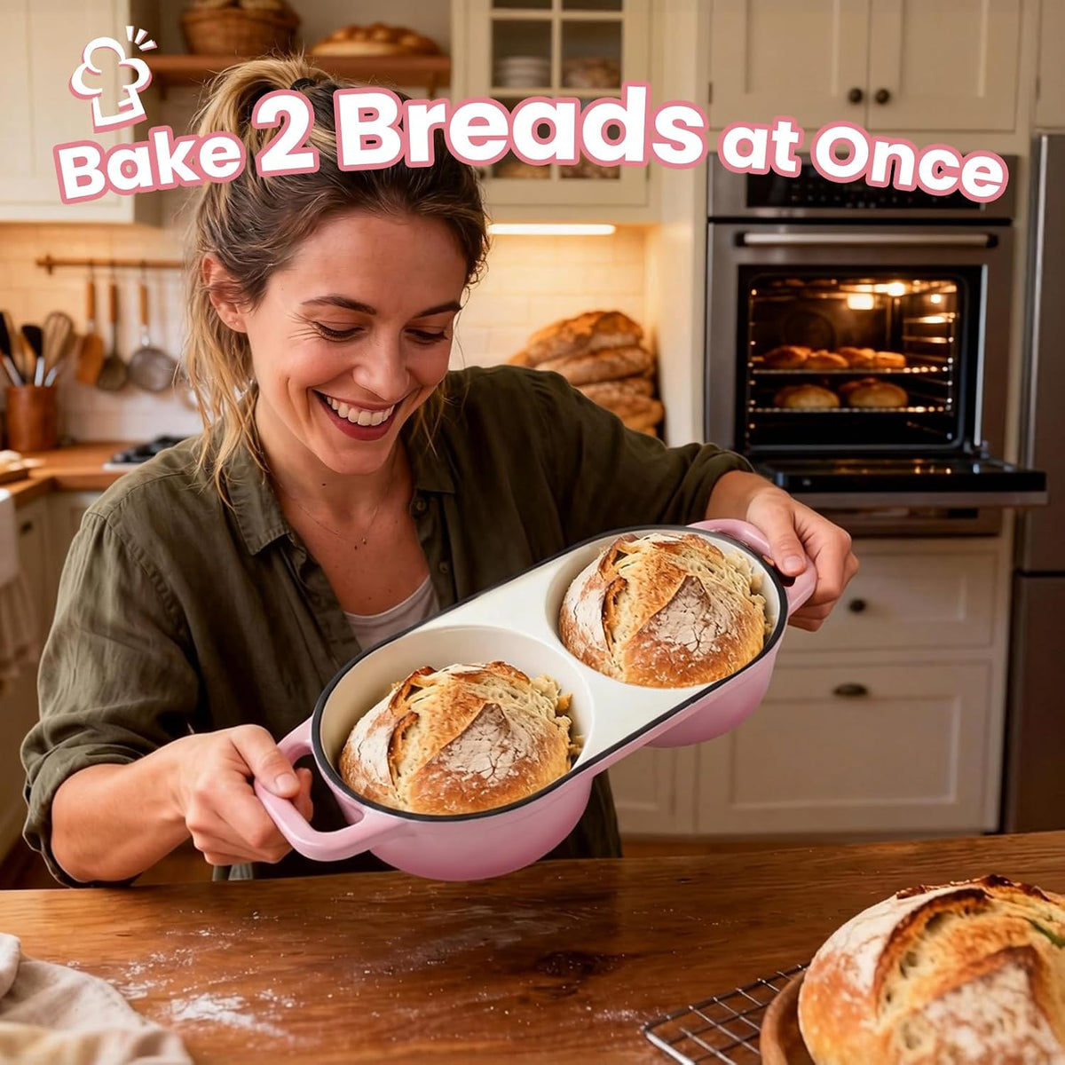 Mini Double Dutch Oven with Lid for Sourdough Bread Baking (Pink)