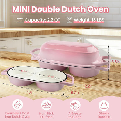 Mini Double Dutch Oven with Lid for Sourdough Bread Baking (Pink)