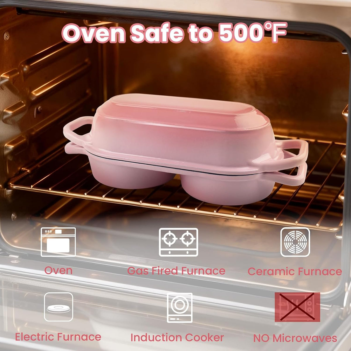 Mini Double Dutch Oven with Lid for Sourdough Bread Baking (Pink)