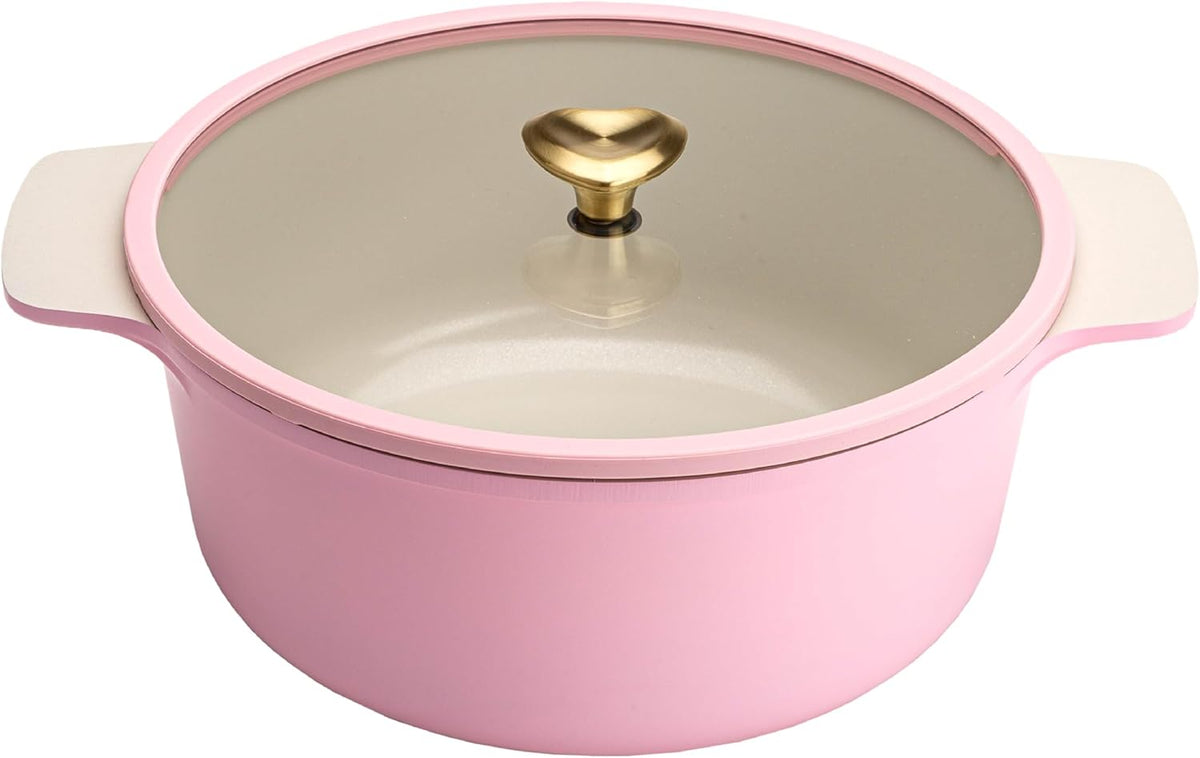 Paris Hilton Cast Aluminum Dutch Oven with Lid, Ceramic Nonstick Coating Made Without PFAS, PFOA, PFOS & PTFE, Heart Knob, 4.3-Quart, Pink