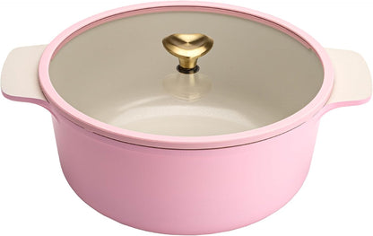 Paris Hilton Cast Aluminum Dutch Oven with Lid, Ceramic Nonstick Coating Made Without PFAS, PFOA, PFOS & PTFE, Heart Knob, 4.3-Quart, Pink