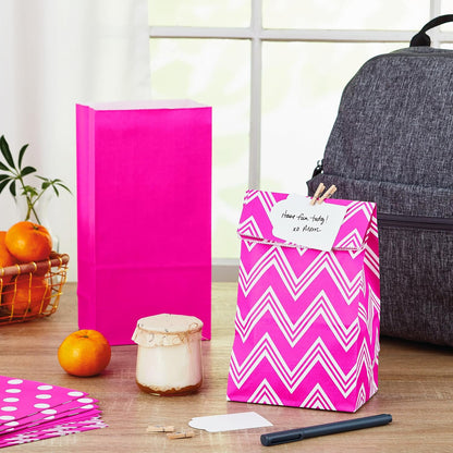Pink Party Favor and Wrapped Treat Bags, Assorted Designs (30 Ct., 10 Each of Chevron, White Dots, Solid) for Valentines Day, Baby Showers, Bridal Showers, Birthdays, Care Packages, May Day