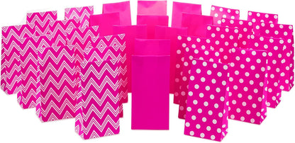 Pink Party Favor and Wrapped Treat Bags, Assorted Designs (30 Ct., 10 Each of Chevron, White Dots, Solid) for Valentines Day, Baby Showers, Bridal Showers, Birthdays, Care Packages, May Day