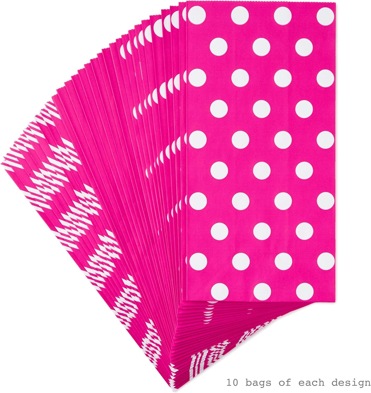 Pink Party Favor and Wrapped Treat Bags, Assorted Designs (30 Ct., 10 Each of Chevron, White Dots, Solid) for Valentines Day, Baby Showers, Bridal Showers, Birthdays, Care Packages, May Day