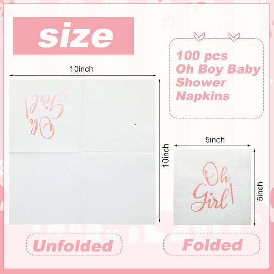 Fuyoooo 100 Pcs Baby Shower Napkins Paper Luncheon Beverage Napkins for Baby Shower Foil Guest Serviette 5 x 5 Inch for Boy Girl Welcome Party Dinner Cocktail Decorations (Pink)