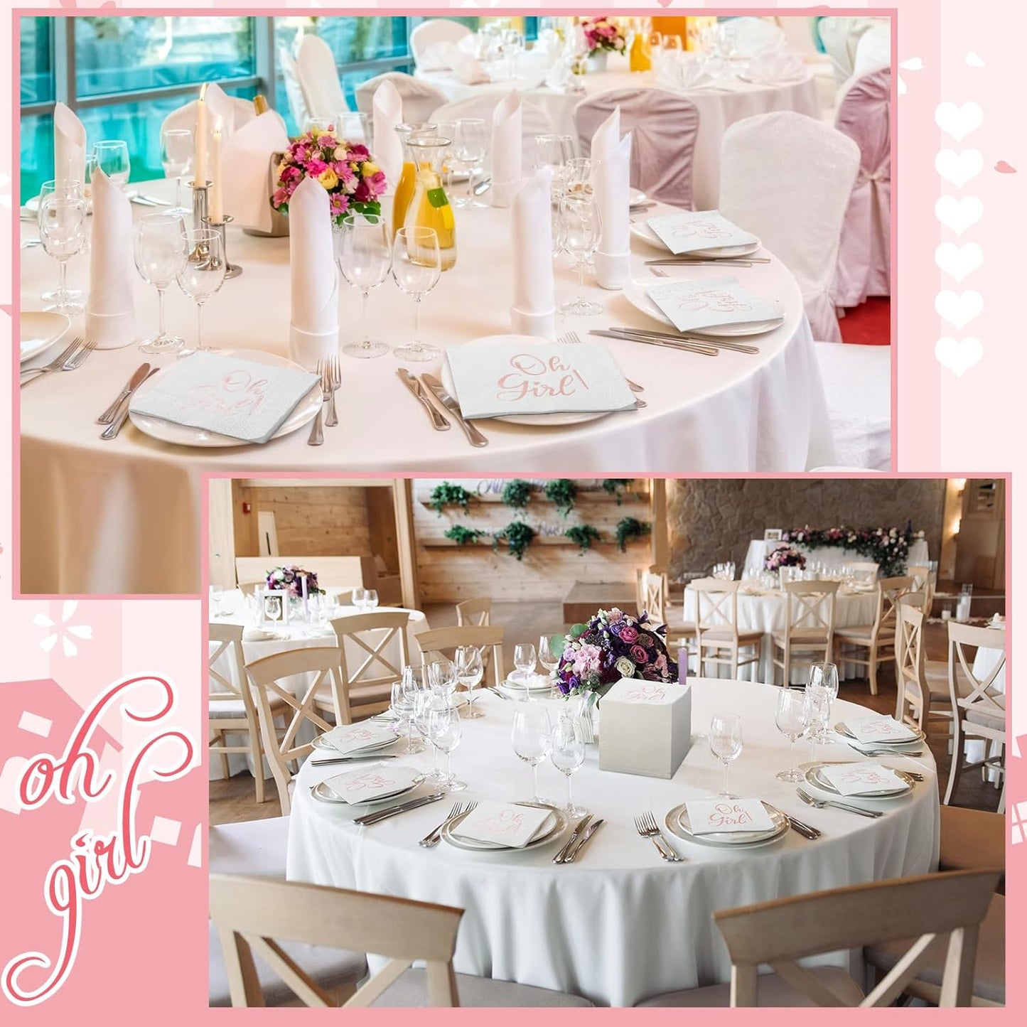 Fuyoooo 100 Pcs Baby Shower Napkins Paper Luncheon Beverage Napkins for Baby Shower Foil Guest Serviette 5 x 5 Inch for Boy Girl Welcome Party Dinner Cocktail Decorations (Pink)