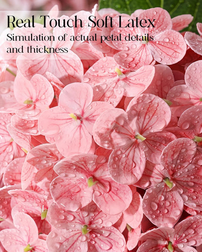 Hydrangea Artificial Flowers with Vase, Real Touch Latex, Pink