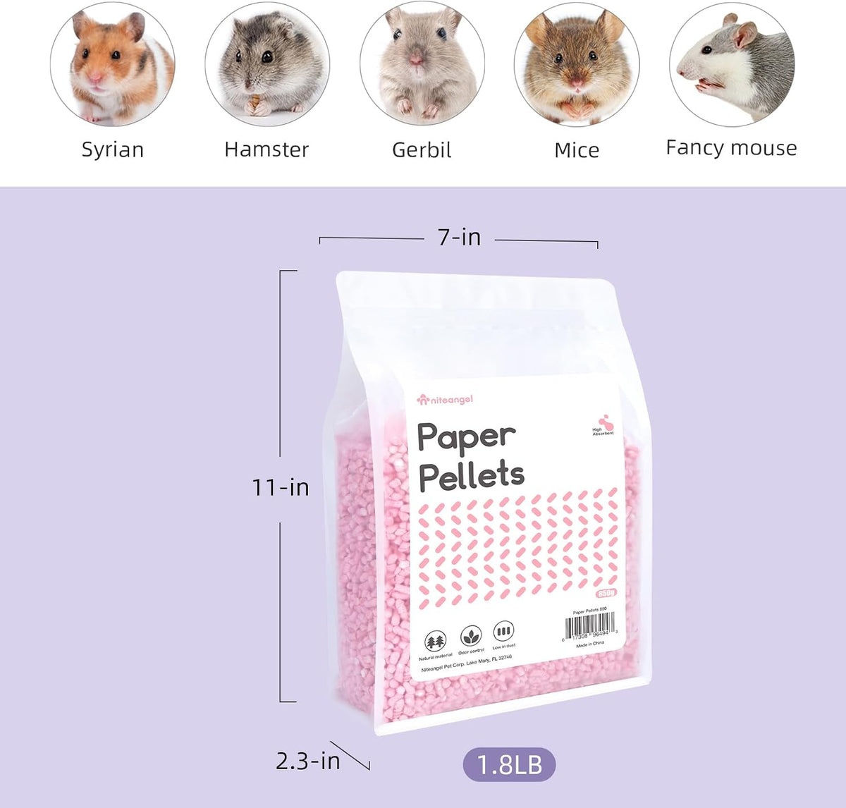 Hamster Paper Pellets Bedding 1.8LB / 850g Small Aninam Bedding for Syrian Dwarf Hamsters Gerbils Mice Mouse Lemming Degus or Other Small-Sized Pets (Pink)