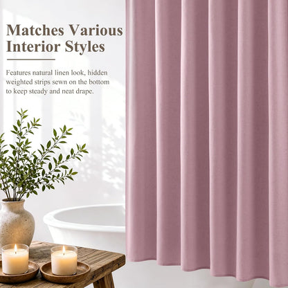 Blush Pink Linen Fabric Shower Curtains for Bathroom, 72x72