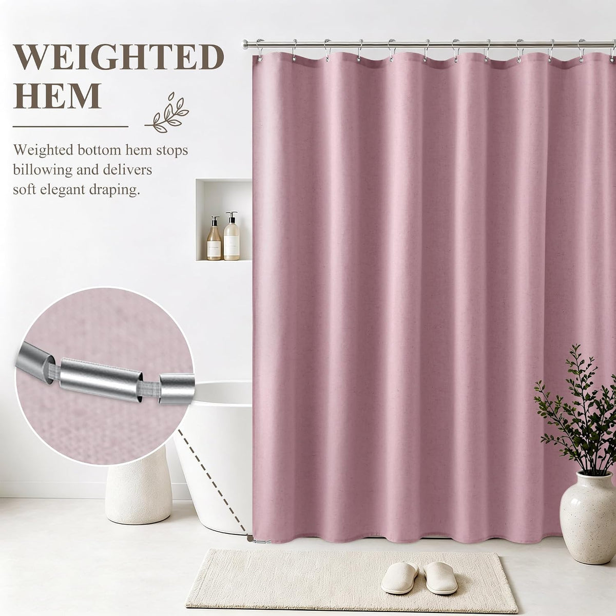 Blush Pink Linen Fabric Shower Curtains for Bathroom, 72x72