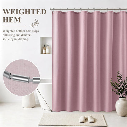 Blush Pink Linen Fabric Shower Curtains for Bathroom, 72x72