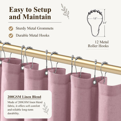 Blush Pink Linen Fabric Shower Curtains for Bathroom, 72x72