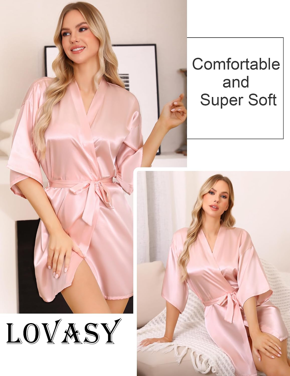 Women's Satin Robes Silky Short Robe Sleepwear S-XXL