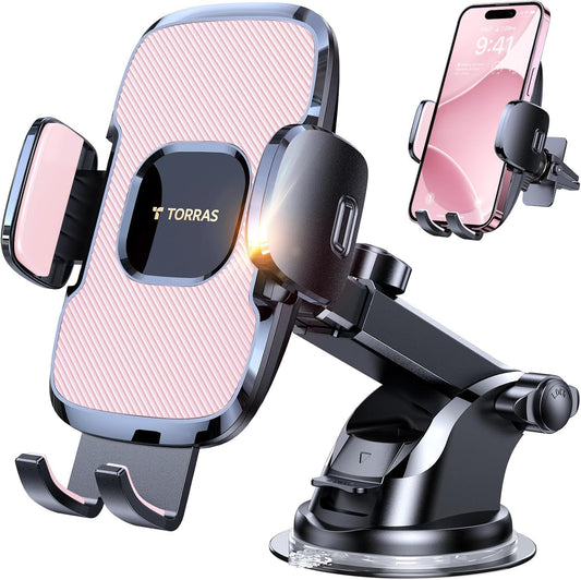 Pink Phone Holders for Your Car【Ultra-Durable & Strongest Suction】, Universal Car Phone Holder Mount Truck Cradle Stand for Dashboard Windshield Vent, Pink Car Accessories