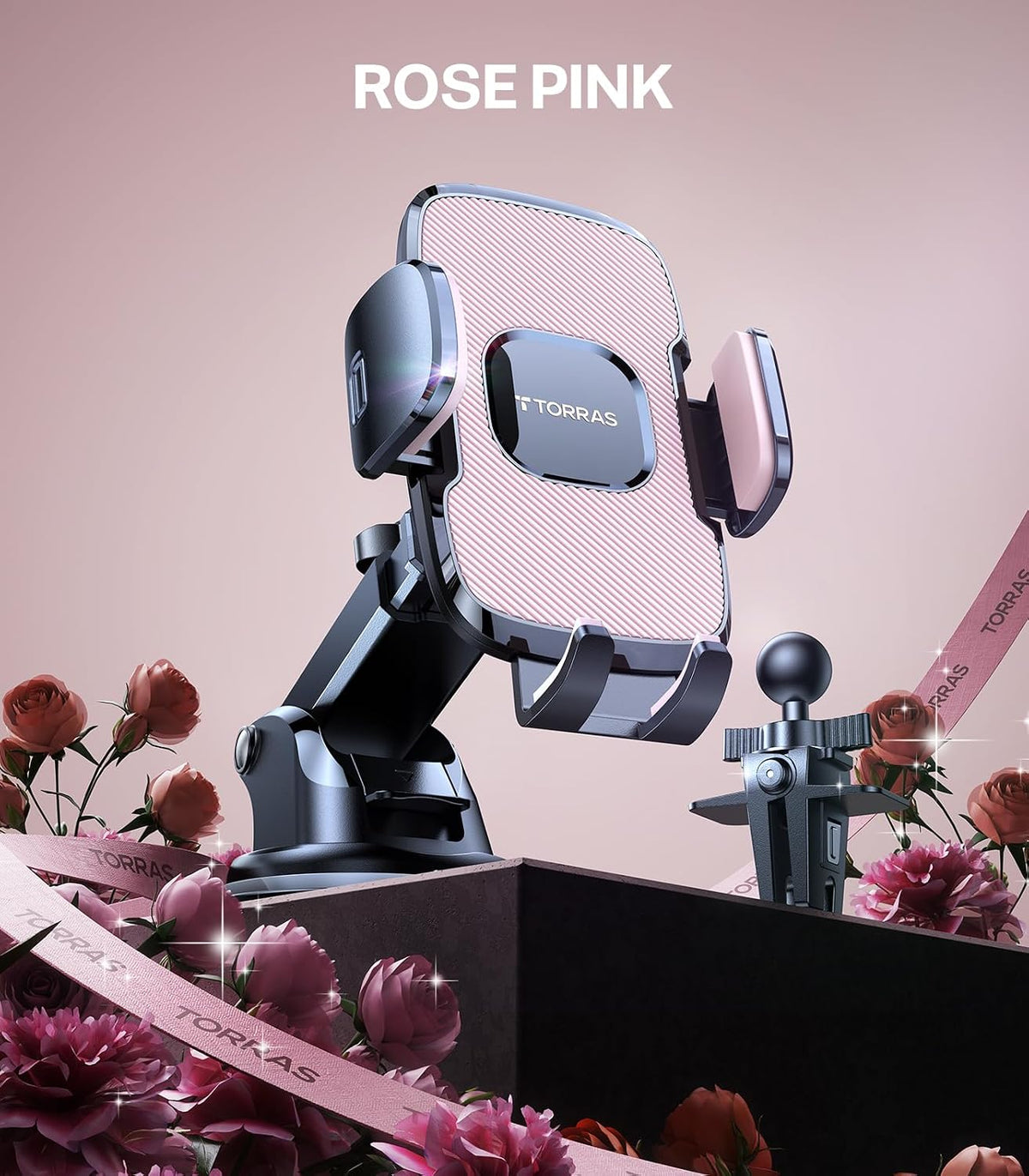 Pink Phone Holders for Your Car【Ultra-Durable & Strongest Suction】, Universal Car Phone Holder Mount Truck Cradle Stand for Dashboard Windshield Vent, Pink Car Accessories