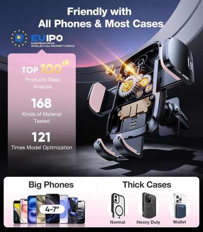 Pink Phone Holders for Your Car【Ultra-Durable & Strongest Suction】, Universal Car Phone Holder Mount Truck Cradle Stand for Dashboard Windshield Vent, Pink Car Accessories