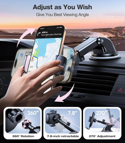 Pink Phone Holders for Your Car【Ultra-Durable & Strongest Suction】, Universal Car Phone Holder Mount Truck Cradle Stand for Dashboard Windshield Vent, Pink Car Accessories