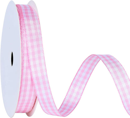 Light Pink and White Gingham Ribbon, 3/8 Inch Continuous 10 Yards