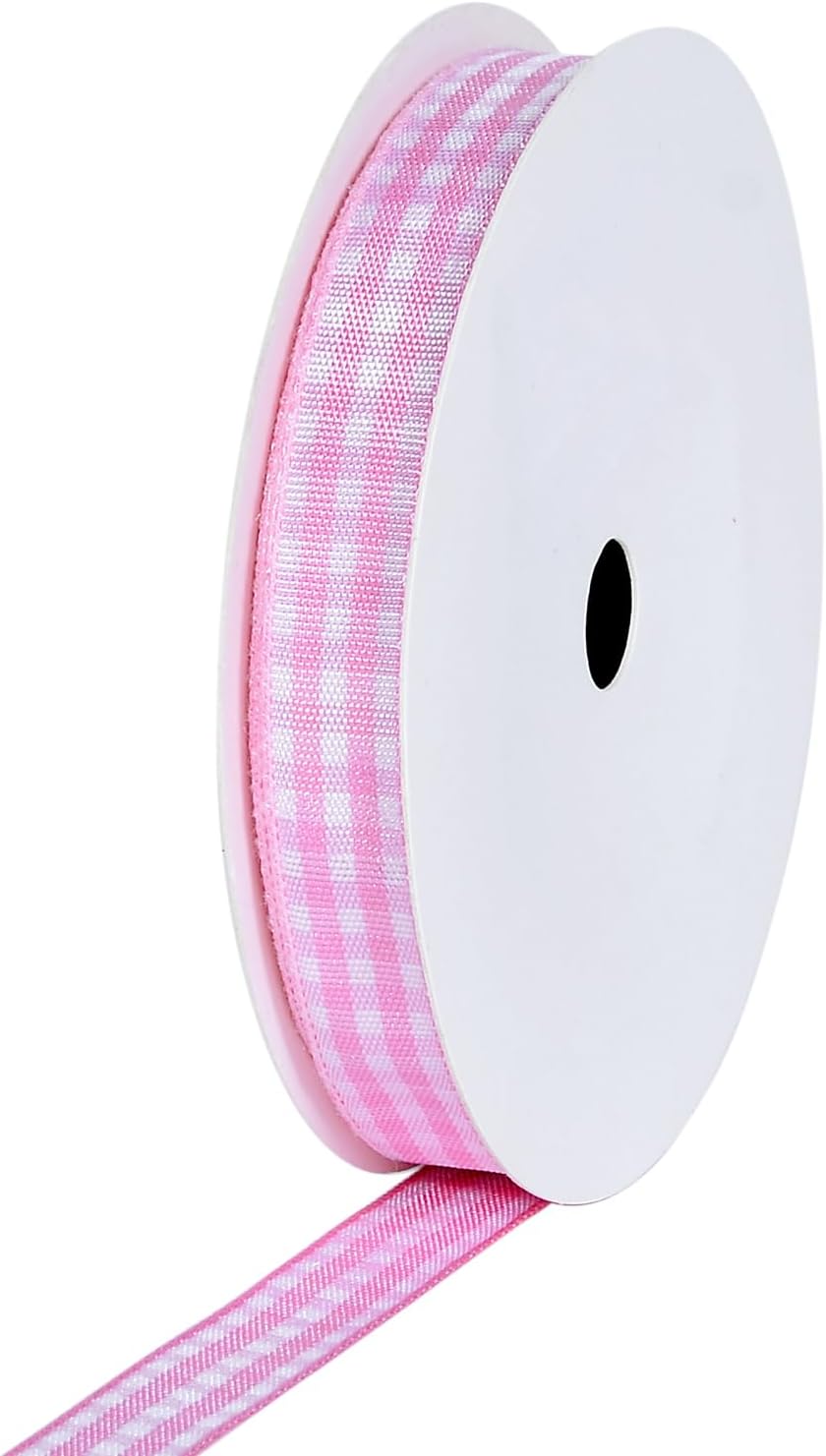 Light Pink and White Gingham Ribbon, 3/8 Inch Continuous 10 Yards