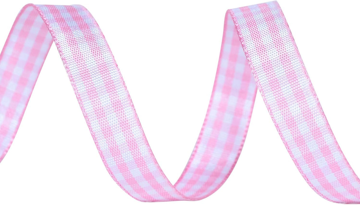 Light Pink and White Gingham Ribbon, 3/8 Inch Continuous 10 Yards