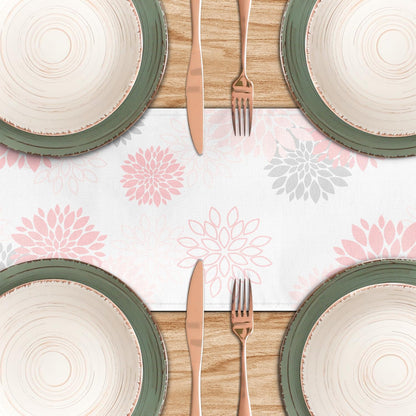 Dahlia Flower Table Runner 13x71 Inch Farmhouse Pink Gray Runners Modern Table Decorations Rustic Geometric Coffee Table Runner for Home Kitchen Dining Room Party (13"x71", Dahlia Floral-Pink)