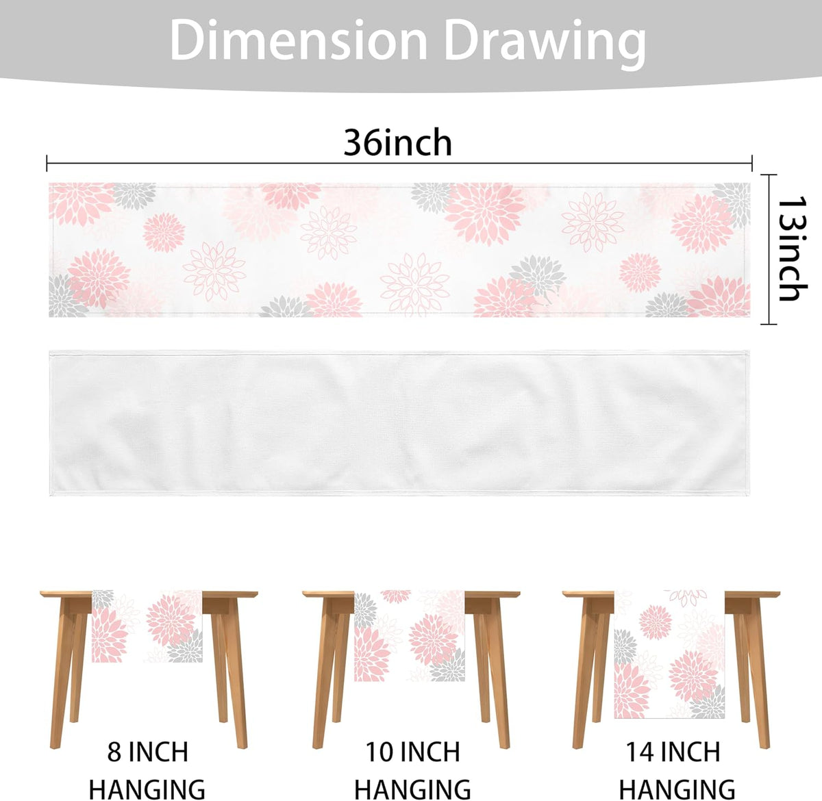 Dahlia Flower Table Runner 13x71 Inch Farmhouse Pink Gray Runners Modern Table Decorations Rustic Geometric Coffee Table Runner for Home Kitchen Dining Room Party (13"x71", Dahlia Floral-Pink)