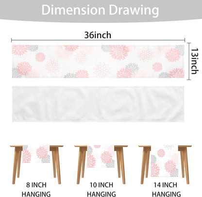 Dahlia Flower Table Runner 13x71 Inch Farmhouse Pink Gray Runners Modern Table Decorations Rustic Geometric Coffee Table Runner for Home Kitchen Dining Room Party (13"x71", Dahlia Floral-Pink)