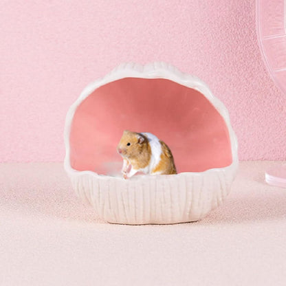 Hamster House Ceramic,Small Hamster Summer Shelter Shell Shaped Hamster Habitals Cool Bed Hamster Accessiories, Anti Bite Hideaway House Cave for Mice Gerbil (Pink)