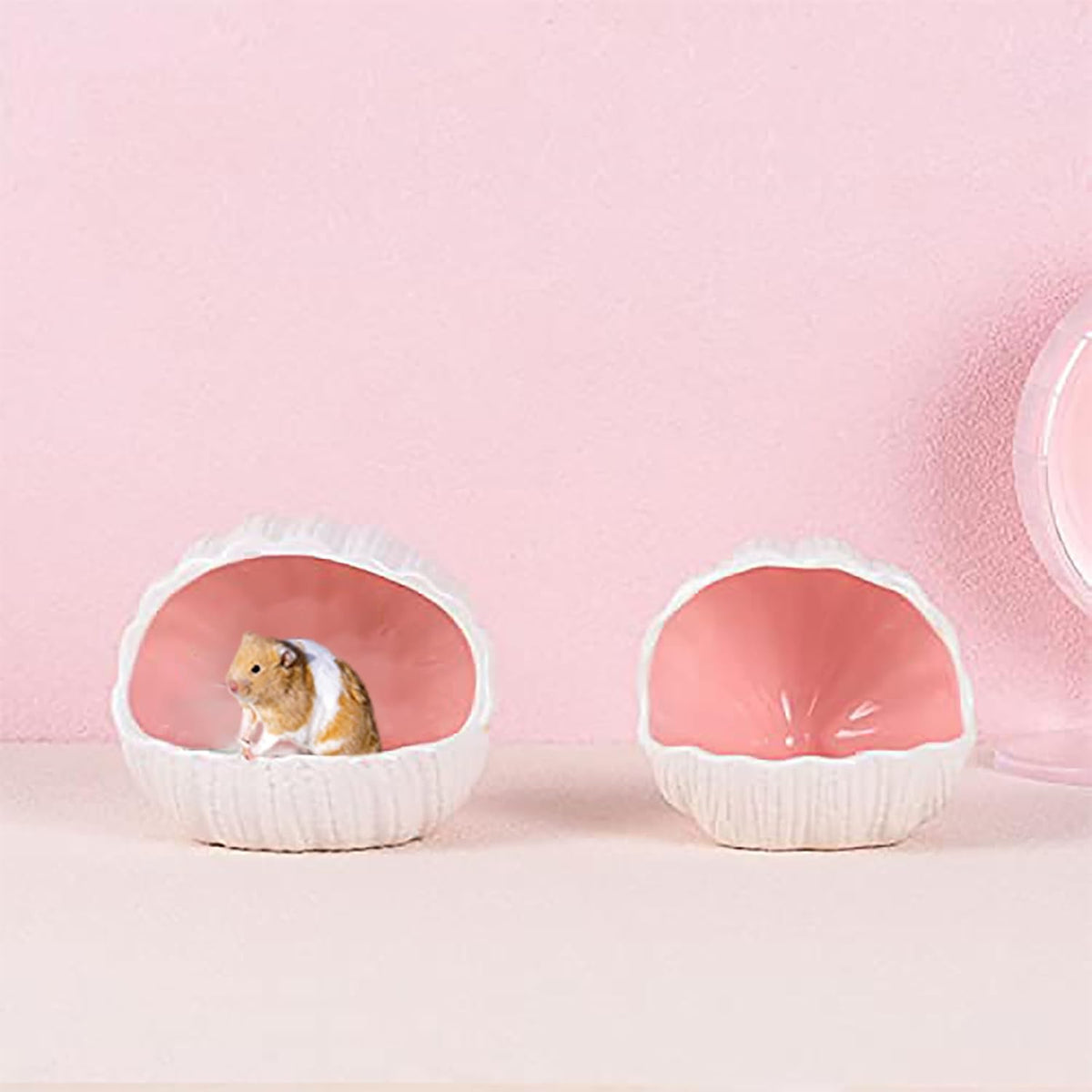 Hamster House Ceramic,Small Hamster Summer Shelter Shell Shaped Hamster Habitals Cool Bed Hamster Accessiories, Anti Bite Hideaway House Cave for Mice Gerbil (Pink)