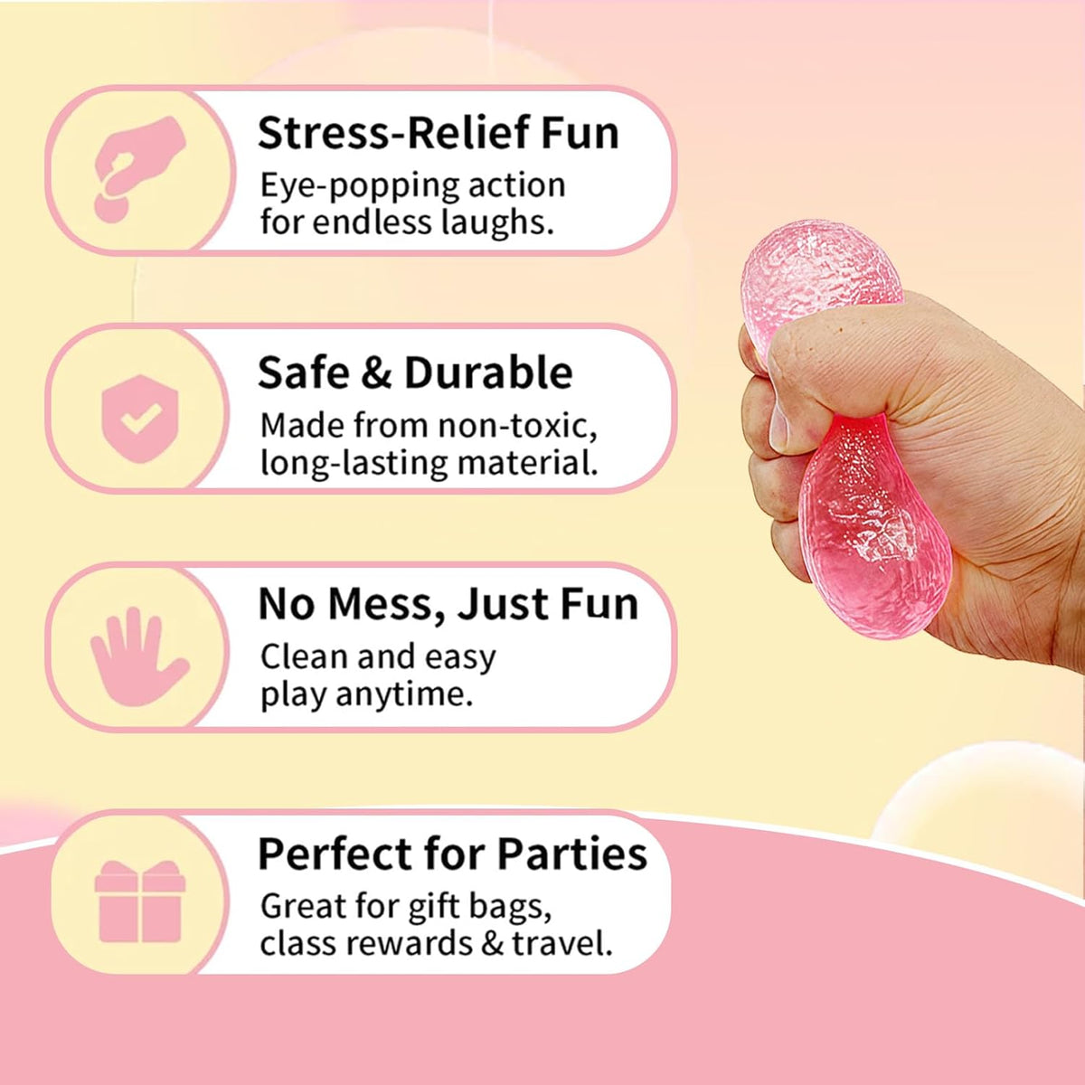 Soft Silicone Squeeze Ball, Slow Rising Gumdrop Toy, Ages 3+(Pink)