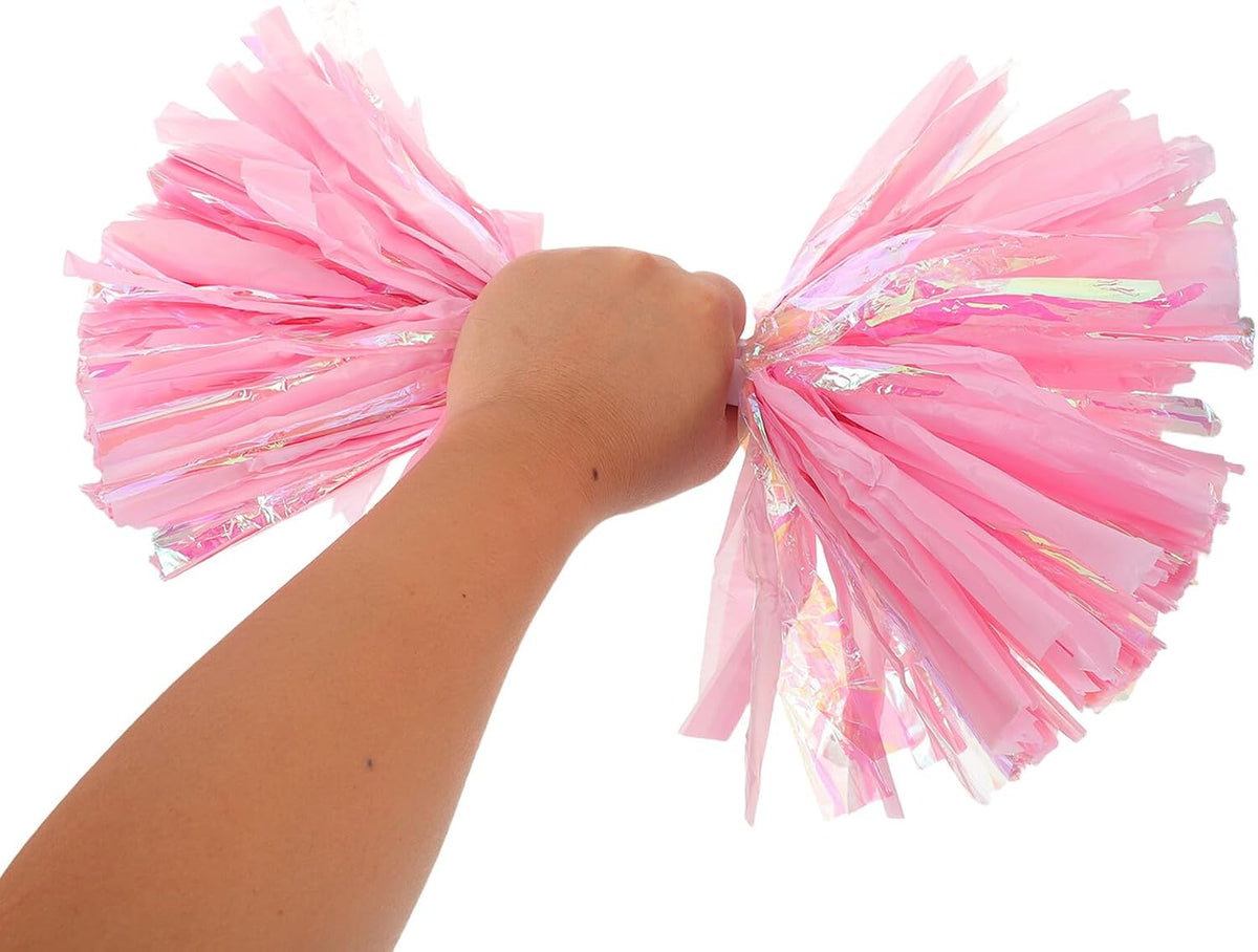 2pcs Cheerleading Pom Poms with Handle 6-inch Rainbow Matte Pink Cheer Flowers for School Sports Team Competitions and Dance Performance Accessories