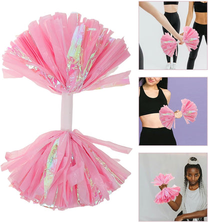2pcs Cheerleading Pom Poms with Handle 6-inch Rainbow Matte Pink Cheer Flowers for School Sports Team Competitions and Dance Performance Accessories