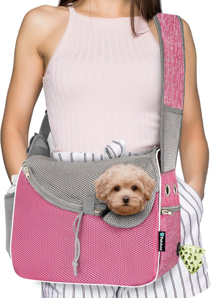 Dog Sling Carrier for Small Dogs, Hands Free Crossbody Carrier, Pink