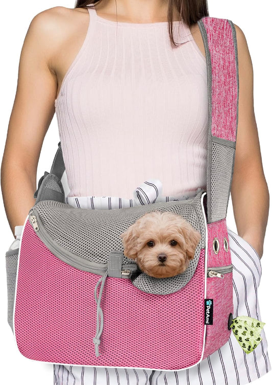 Dog Sling Carrier for Small Dogs, Hands Free Crossbody Carrier, Pink