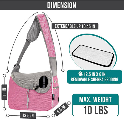 Dog Sling Carrier for Small Dogs, Hands Free Crossbody Carrier, Pink