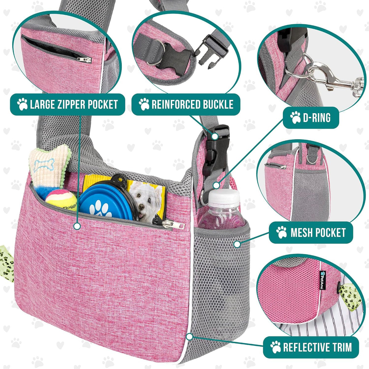Dog Sling Carrier for Small Dogs, Hands Free Crossbody Carrier, Pink